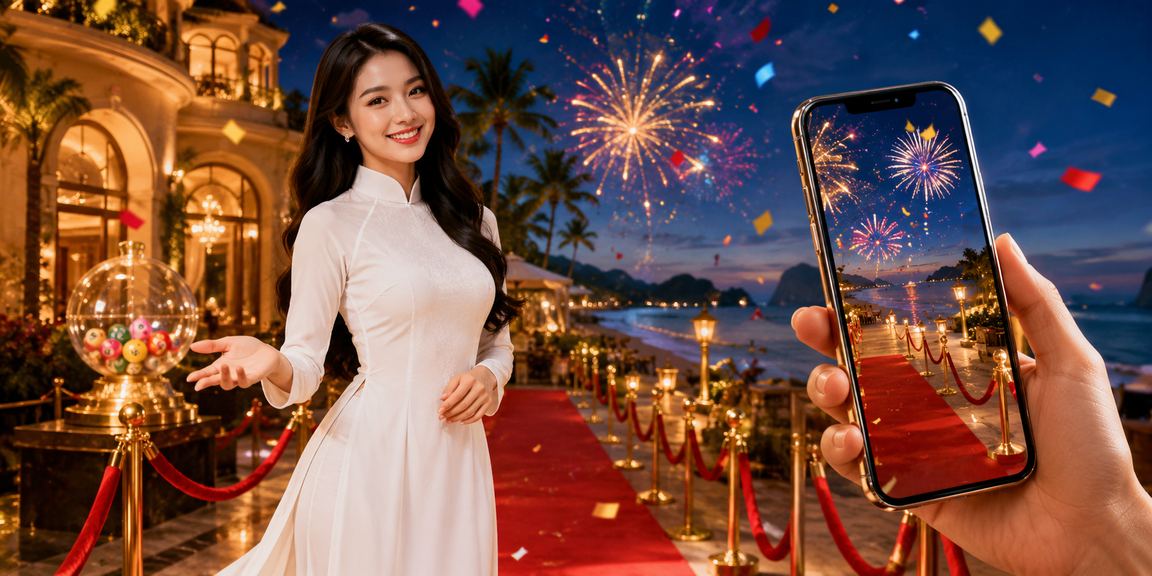Người dùng xem xổ số trực tuyến 1827 tại Côn Đảo trong trang phục áo dài truyền thống
