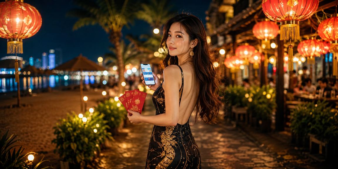 Người dùng nhận thưởng và chơi cá cược trực tuyến tại chợ đêm Đà Nẵng với điện thoại Android