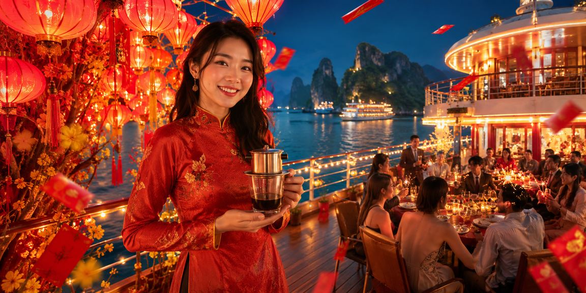 Người dùng uống cà phê và tham khảo xổ số, kèo trực tuyến tại khu vực vịnh Hạ Long